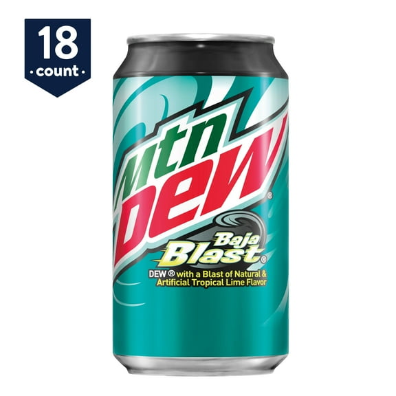 Mountain Dew Baja Blast Tropical Lime Soda Pop 12 fl oz 18 Pack Cans