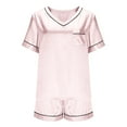 thumbnail image 3 of yievot Silk Pajama for Women Short Sleeve Satin Pj Set Soft Two Piece Sleepwear Loungewear S-XXL, 3 of 8