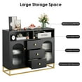 thumbnail image 2 of Homfa Sideboard Buffet, 3 Drawers Accent Cabinet with Open Shelf & Glass Doors, Black, 2 of 7