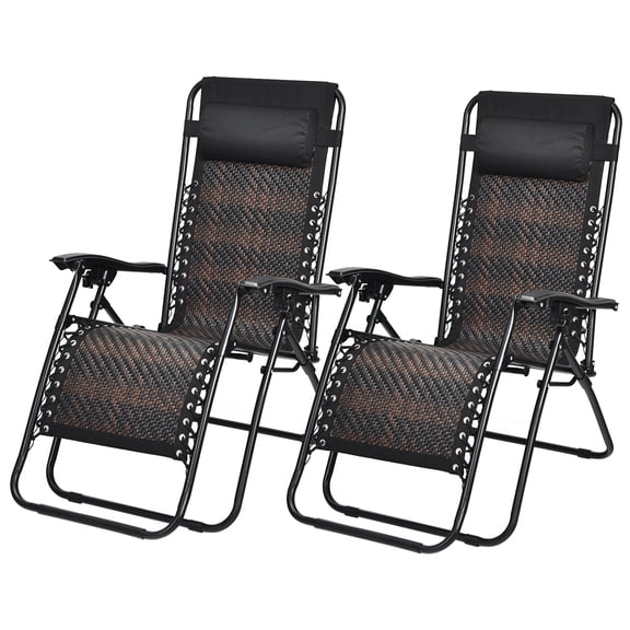 2Pcs Folding Patio Rattan Zero Gravity Lounge Chair