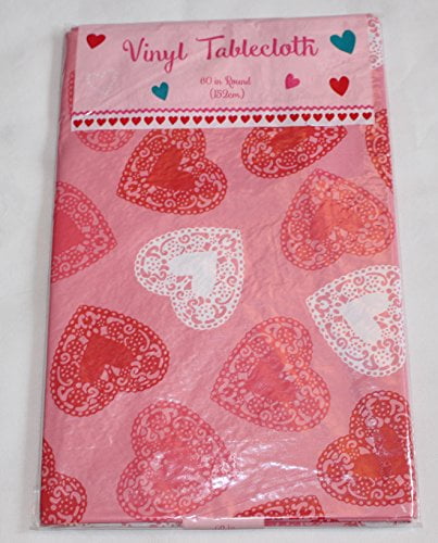 Valentine's Day Vinyl Tablecloth Flannel Backing Lace Hearts Love 60" Round NEW 