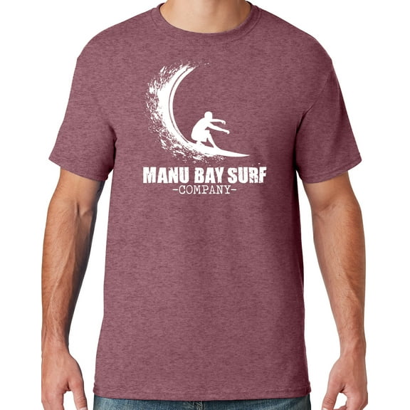 Mens Manu Bay Surf Company WHITE WAVE T-shirt, 5XL Vintage Heather Maroon