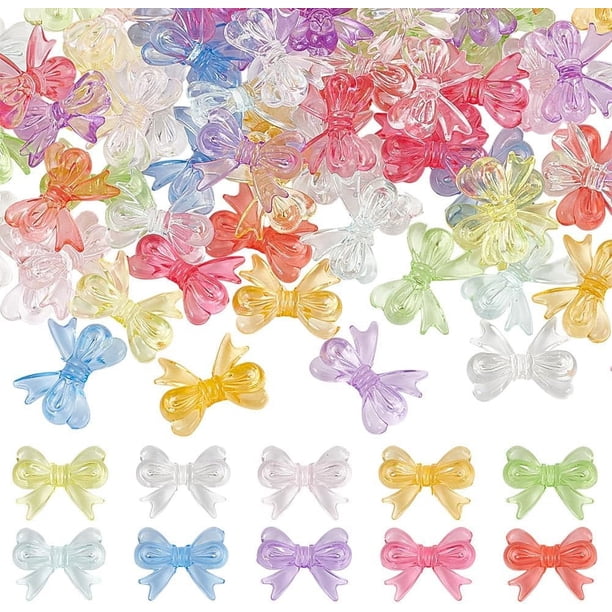 100 cuentas acrílicas transparentes de 14 mm con lazo colorido, bonitas cuentas espaciadoras para manualidades, 10 colores