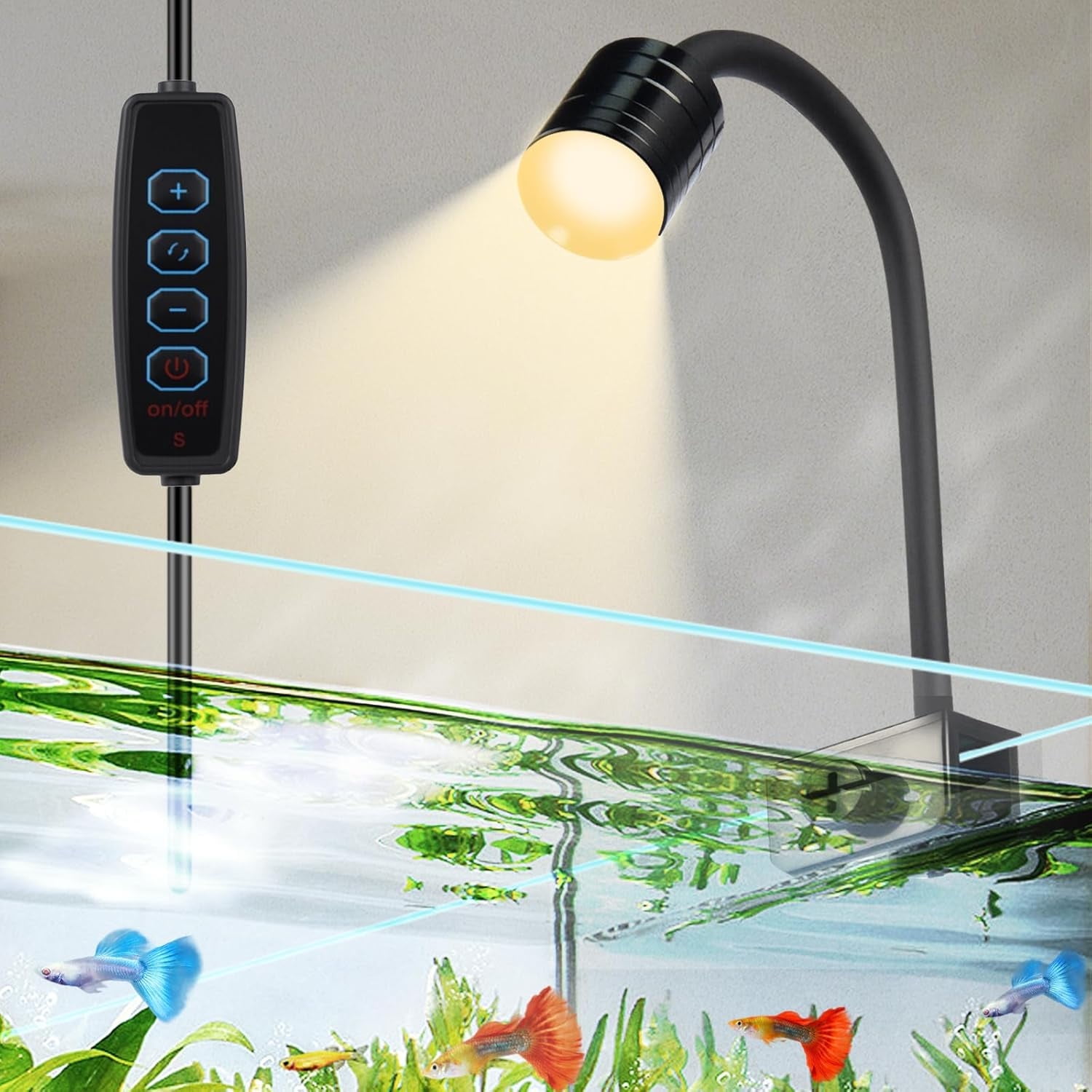 Boxtech 3W LED Aquarium Light with 3 Color Modes – Clip On Fish Tank Lamp for Plants, Terrariums & Coral (Yellow, Warm White, White)