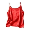 thumbnail image 2 of Homenesgenics Camisoles for Women Summer Sleeveless Solid Color Satin Casual Loose Tank Tops Spaghetti Strap Round Neck Red L, 2 of 8