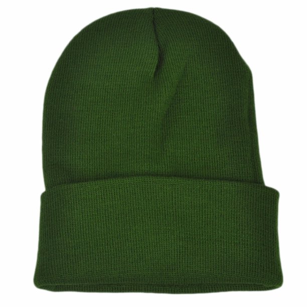 Olive Green Plain Blank Solid Cuffed Knit Beanie Toque Winter Thick ...