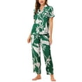 thumbnail image 2 of Unique Bargains Women's Pajama Set Silk Short Sleeves and Pants Floral Satin Sets, 2 of 5