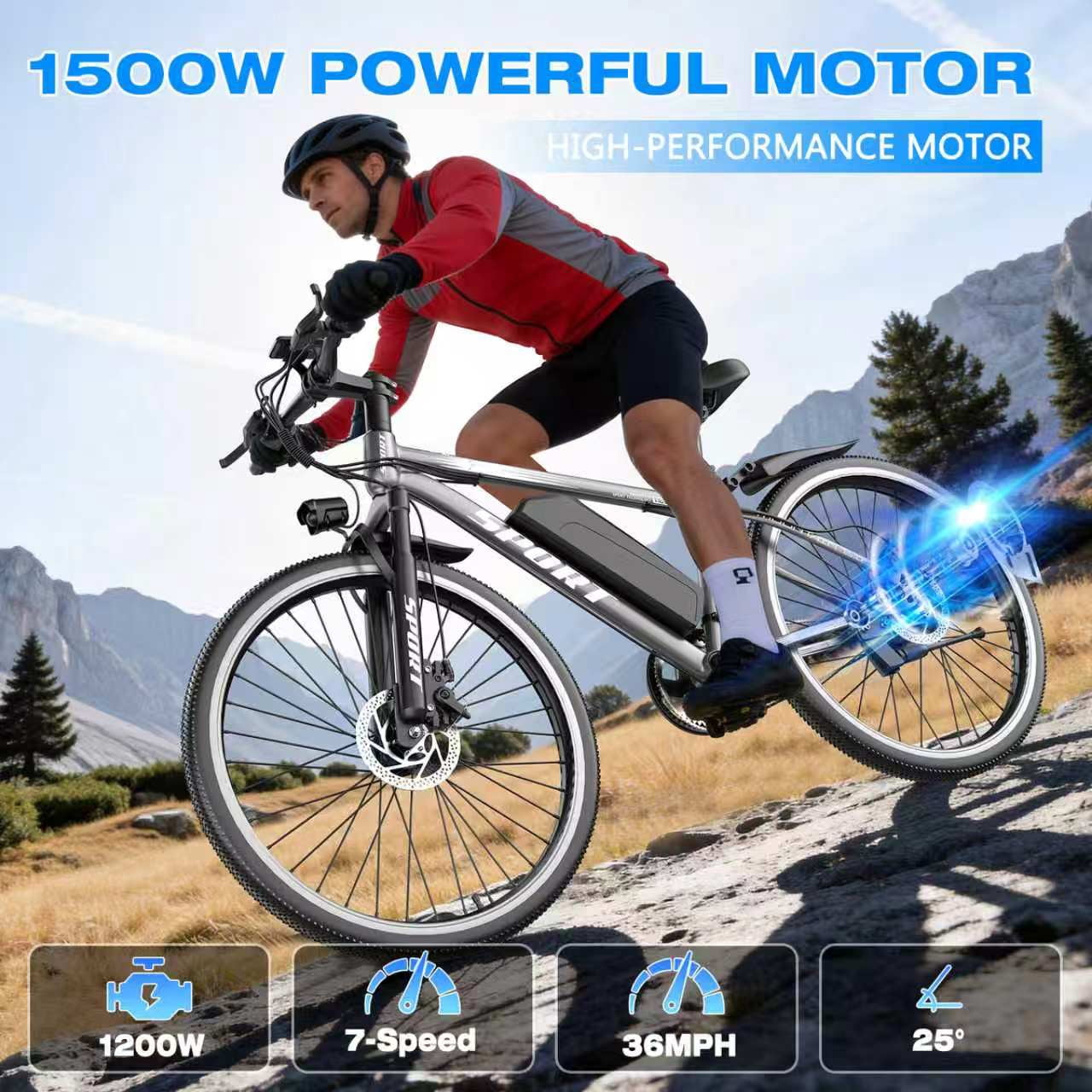 AZHAR Electric Bike for Adults, 26" Electric Mountain Bike, 750W Power Motor, Up to 20 MPH 45 Miles, Electric Bicycle with 48V 10AH Removable Battery, UL 2849