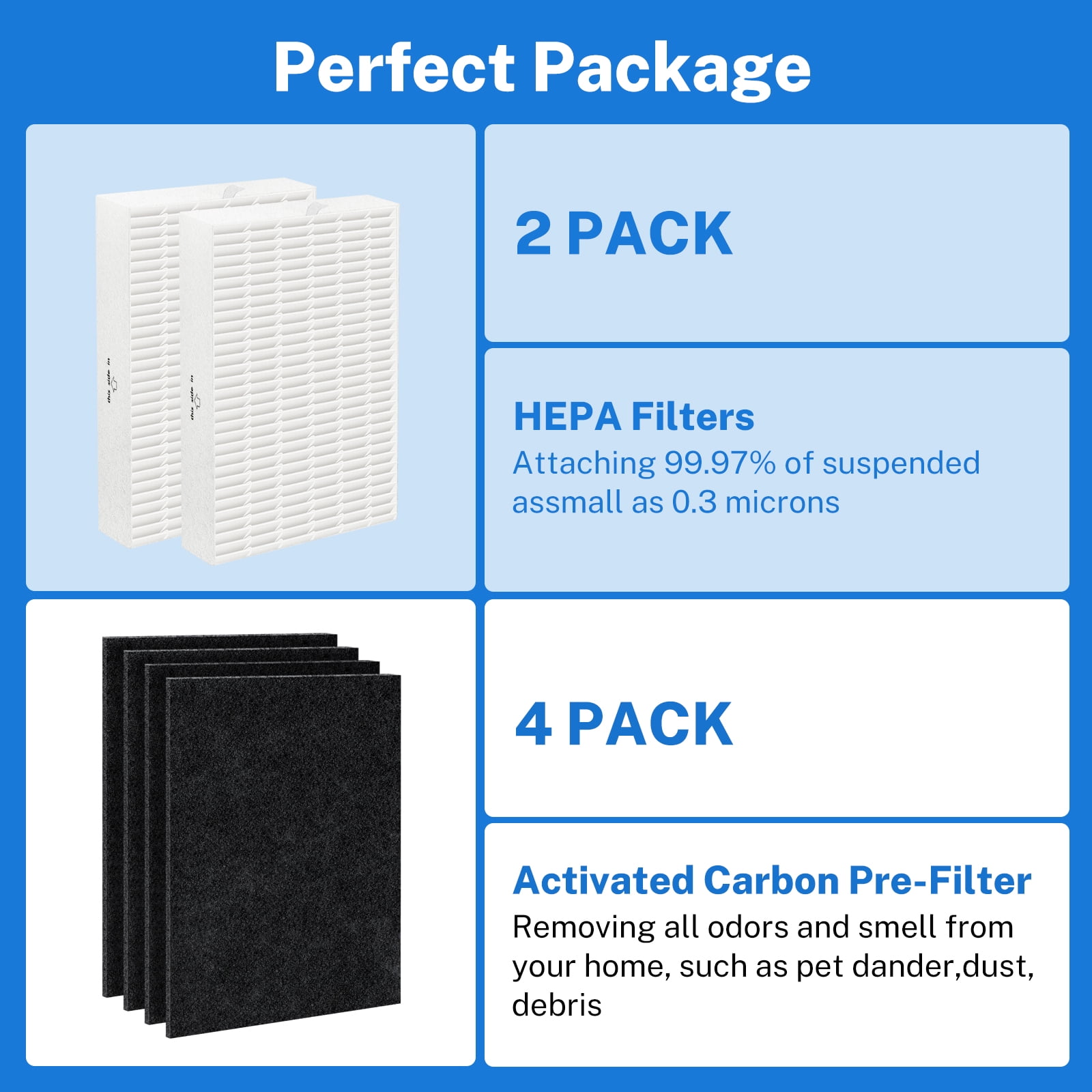 Brightify HEPA Filter Replacement for Honeywell HPA100, 2 HEPA Replacement Filters R+4 Carbon Pre-Filters A, Air Purify Filter Replacement for Honeywell HPA094, HPA3100, HPA5100 Series