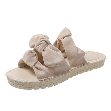 

Slippers for Women Fashion Summer Women Slippers Suede Bow Flat Solid Color Casual Comfortable House Slippers Flock 40