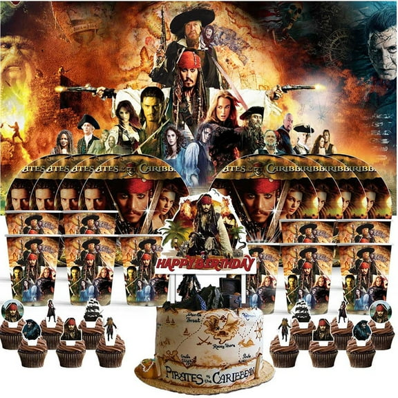 Pirates of the Caribbean Birthday Cups Party Supplies Decor Backdrop Plates Fans Decorations Banner