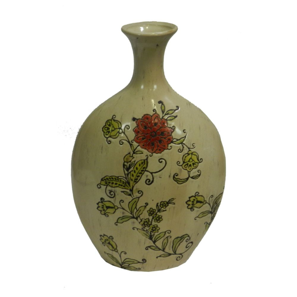 Small Benzara Exquisite Ceramic Vase with Hammered Design 