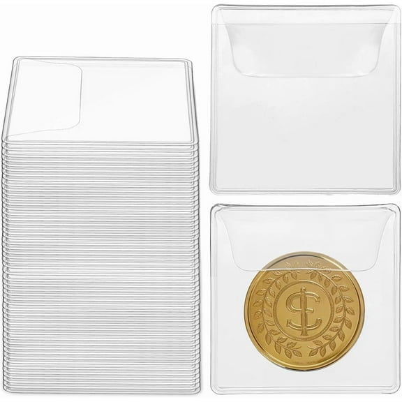 100 Pcs Single Pocket Coin Sleeves, NOGIS 2.2 x 2.2 Inches Clear Individual Coin Protectors Plastic Coins Holders Small Coins Pouch for Jewelry Storage Currency Collectors