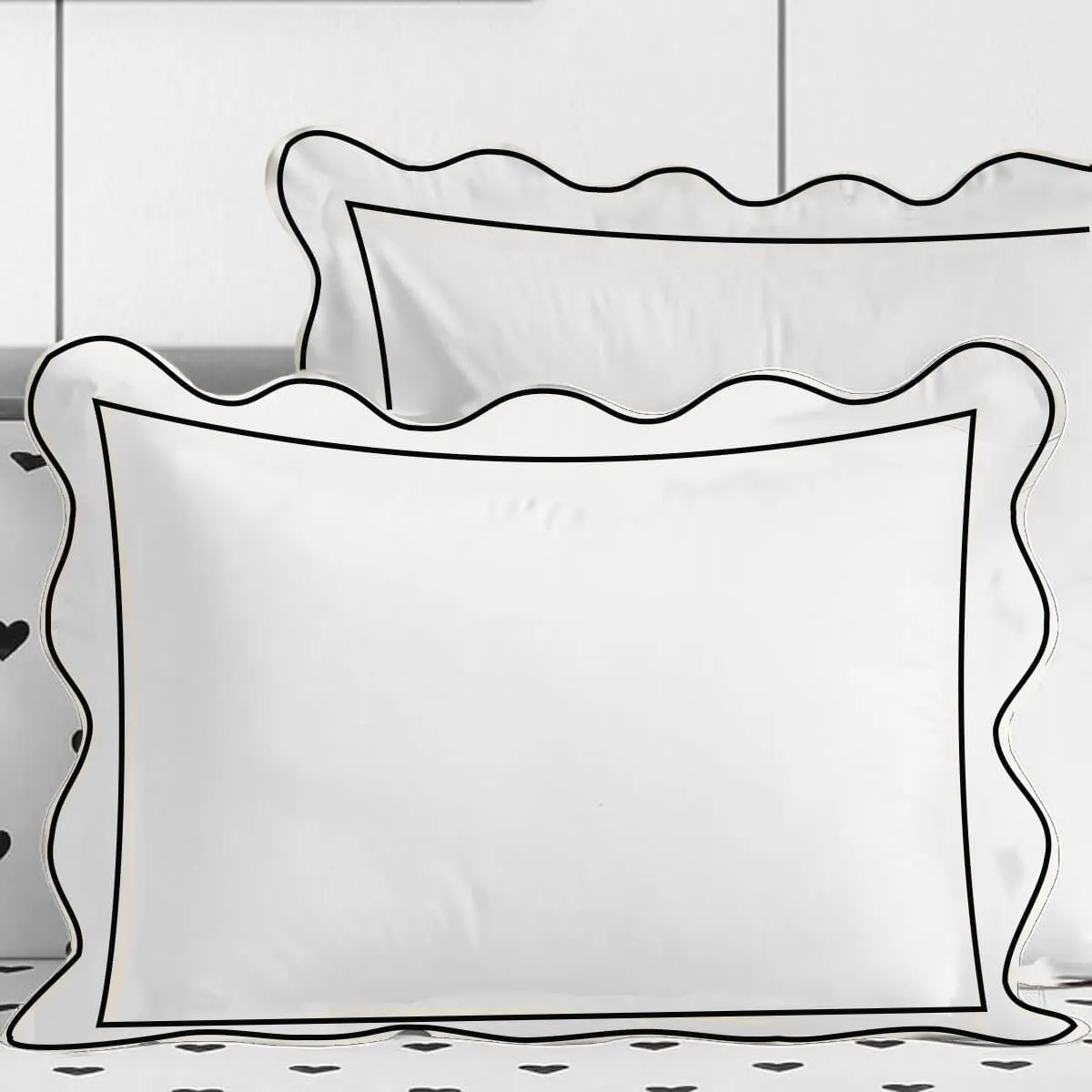 400TC Cotton Scallop Embroidery & Border Sateen Solid Duvet Cover Set