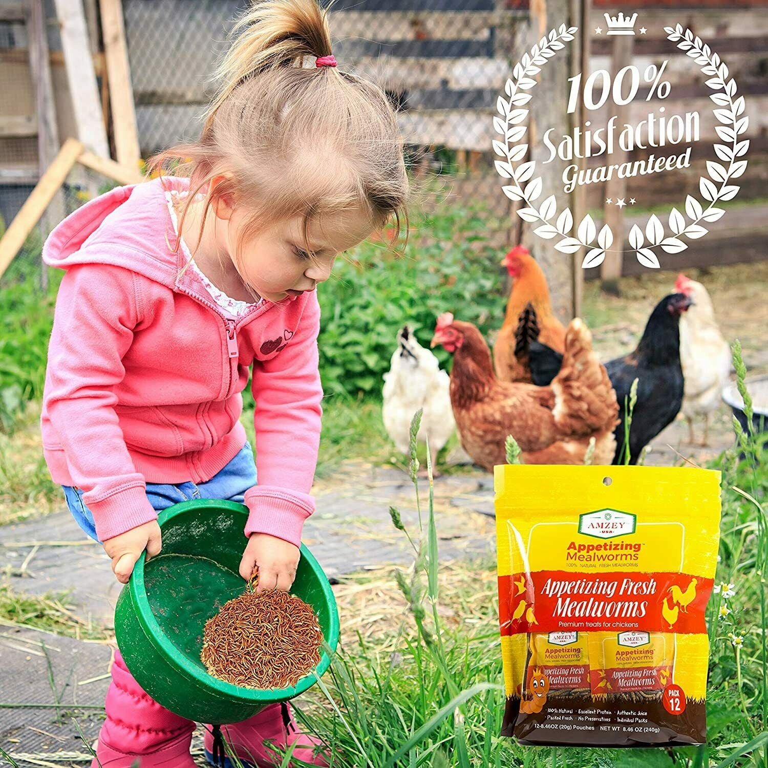 Amzey 2 Pack 8.4 oz 100% Non-GMO Fresh Mealworms, High-Protein Treats for Duck, Fish, Turtle, Chicken, Wild Bird, Crested Gecko, Reptile Food, 16.8 oz (24 Bags)