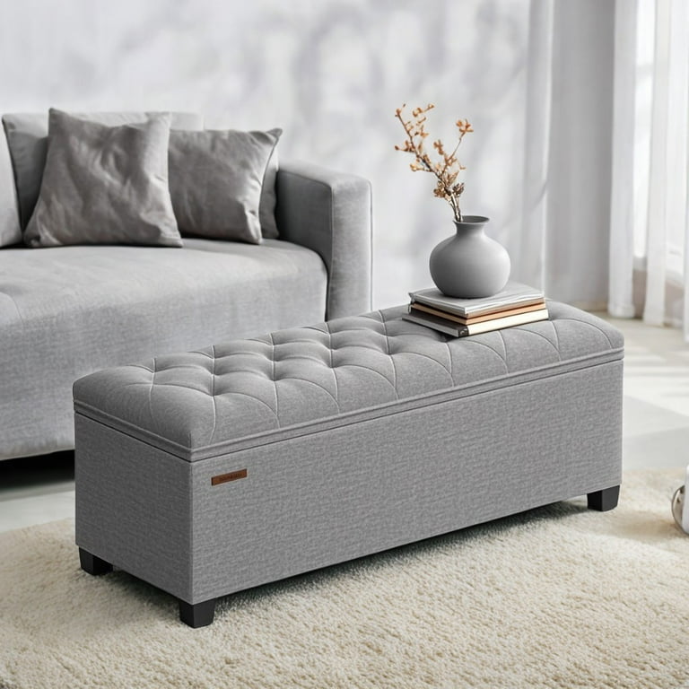 SONGMICS 43.3" Storage Ottoman Bench in Light Gray photo 7