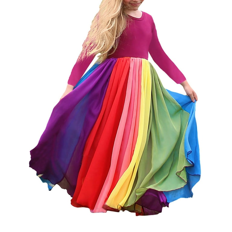 Maxcozy Kids Girl Maxi Dress Rainbow Short Sleeve Dresses 0-6 Years -  Walmart.com