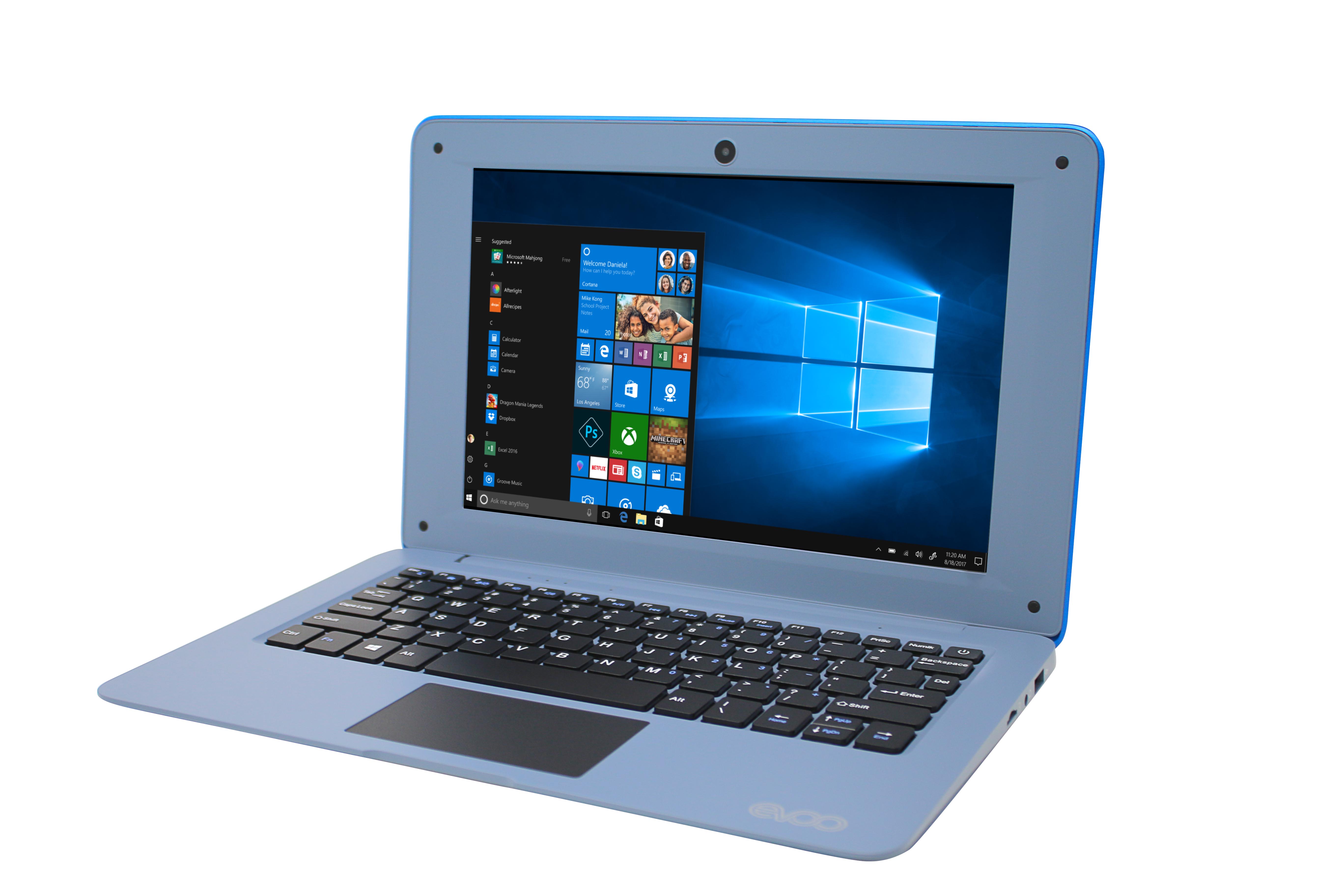EVOO 10.1" Ultra Thin Laptop, Quad Core Processor, 2GB Memory, 32GB Storage, Mini HDMI, Front Camera, Windows 10 Home, Blue - image 3 of 7