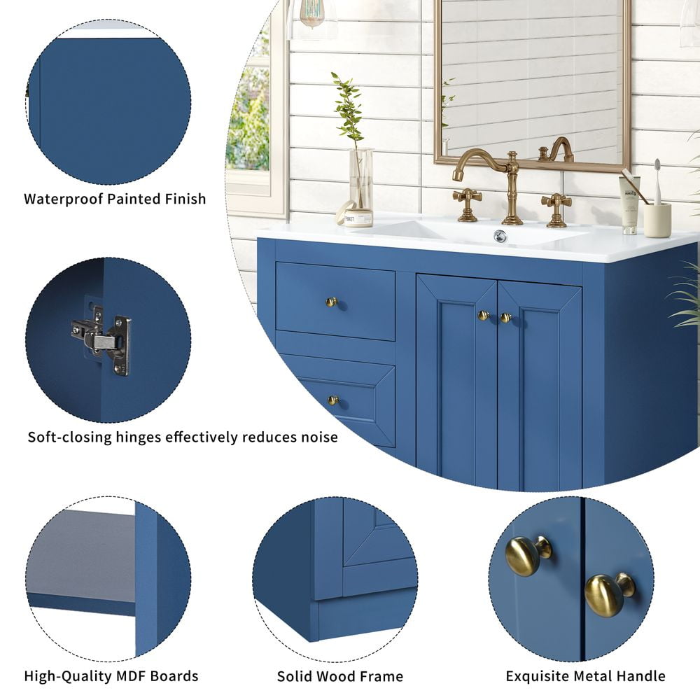 MIDODO 36" Bathroom Vanity with Sink, Modern Bathroom Cabinet with a Soft Closing Door and 4 Drawers Solid Wood Frame