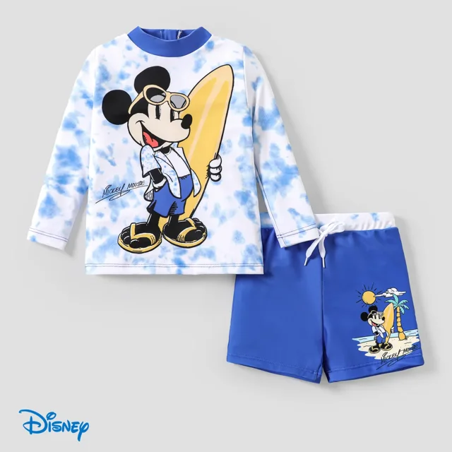 Disney Boy Rash Guards, Micky Mouse Graphic Swimsuits, Summer Swimtrunk for Toddler Boy, Blue Sizes Kids 6-7T