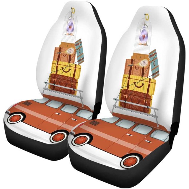 Fundas de Asiento de Coche ABPHQTO Juego de 2 Divertidas Maletas de Minivan Protector Universal Blanco