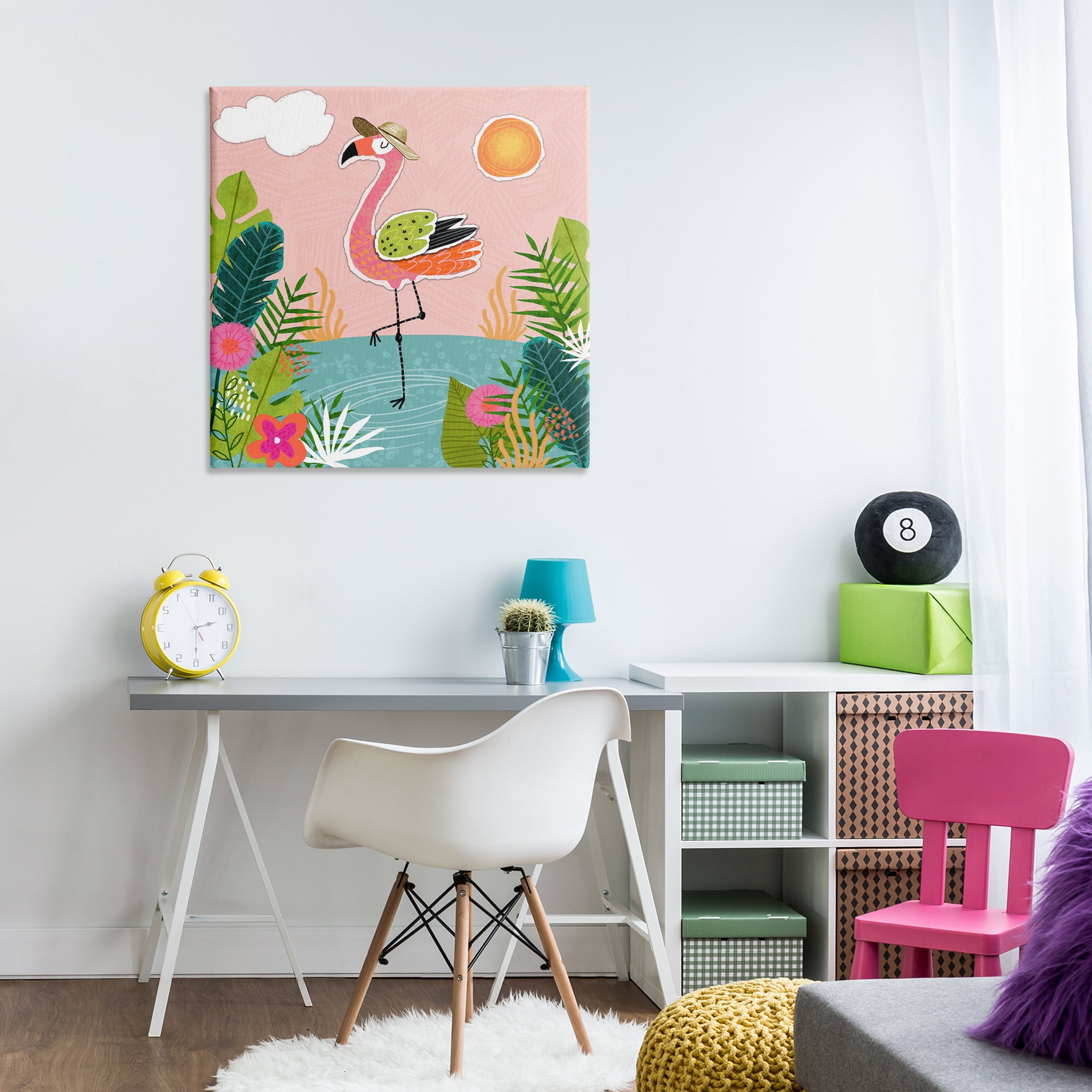 Stupell Industries Tropical Flamingo Pond Animals Painting Wrapped Canvas Art Print Wall Art, 30 x 30
