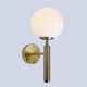 thumbnail image 1 of Aplique de pared nórdico moderno con bola de cristal lechoso, lámpara de noche para interiores, aplique de pared de metal dorado con bombilla blanca, para vestíbulo, comedor, luz decorativa de pared., 1 of 5