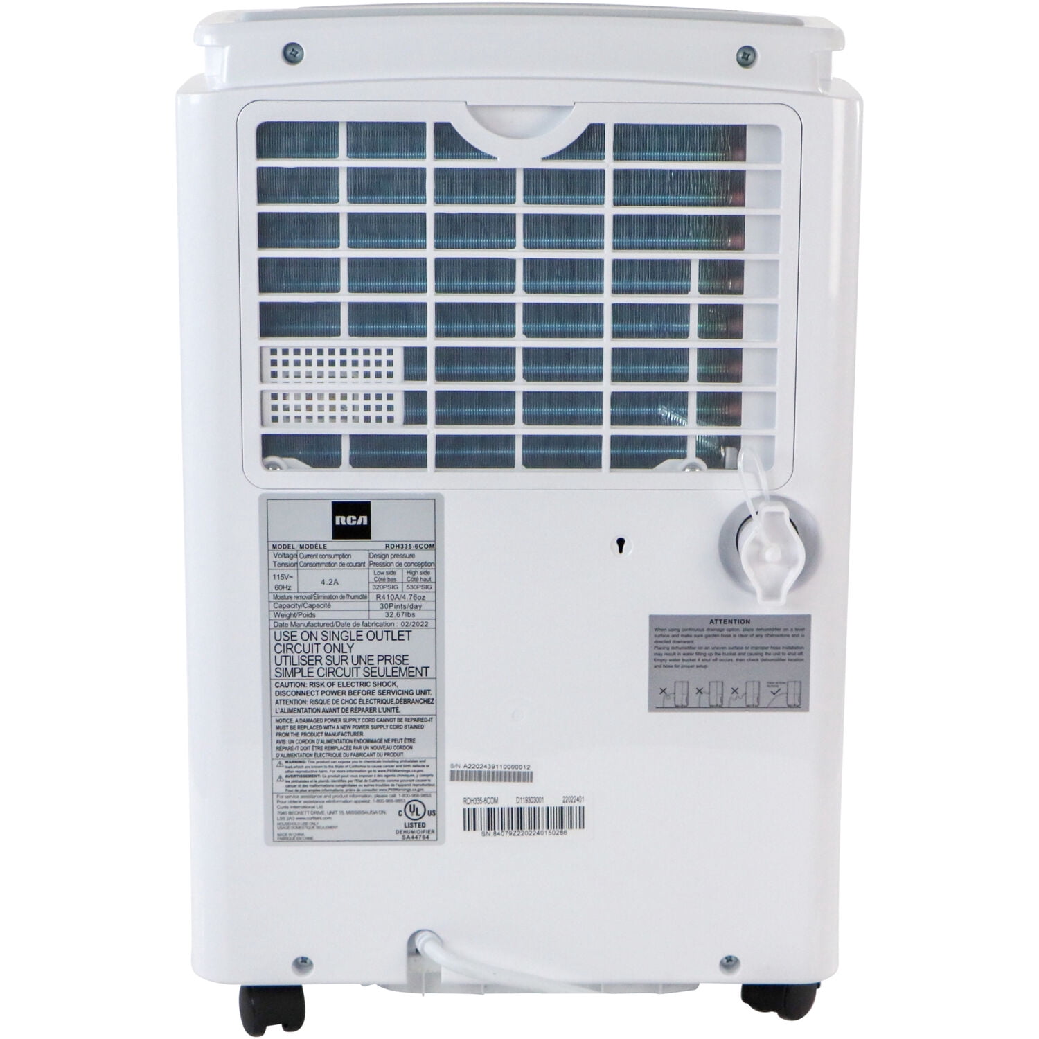 RCA 20 Pint Dehumidifier, White, 1 Piece, RDH235-6COM