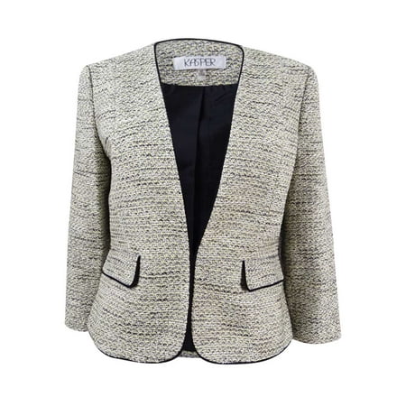 - Kasper Women's Contrast-Trim Tweed Blazer (18, Limoncello Multi)