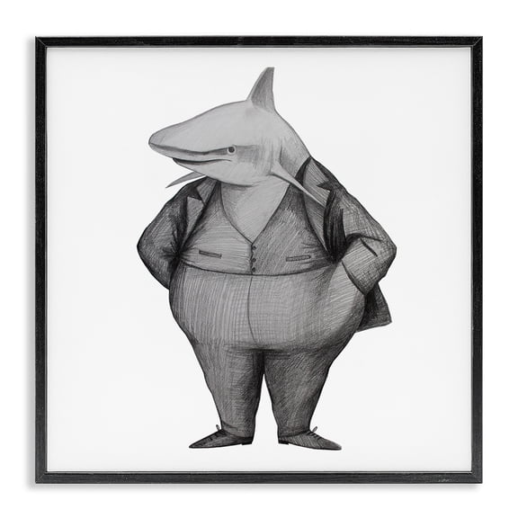 Stupell Industries Contemporary Shark In Suit Drawing Black Framed Giclee Art, 12 x 12, by Violeta Vollmer
