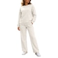 thumbnail image 3 of Tqcoqu Women's Solid 2 Piece Sweatsuit,Crew Neck Long Sleeve Sweatshirt & Elastic Waist Wide Leg Sweatpants,Thick Casual Loungewear Outfit Set,Beige Women's S-XXXL, 3 of 9