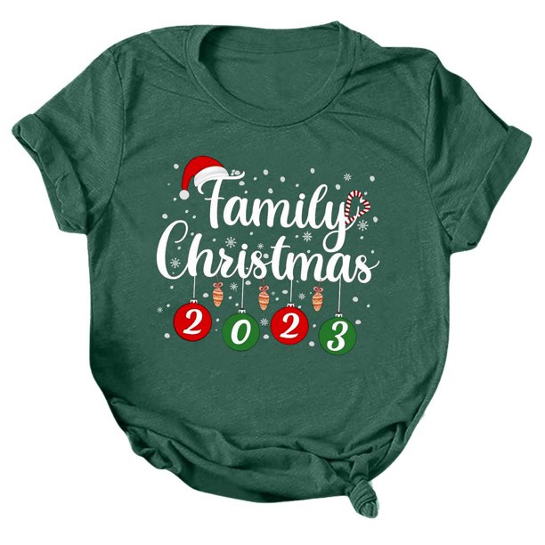 Gibobby Tops navideños para mujer Navidad Casual Moda Impresión Manga Corta Cuello Redondo Suelta Camiseta Blusa Tops(Verde,CH)