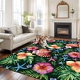 thumbnail image 3 of Summer Tropical Washable Living Room Rugs 5'x8', Flowers Shells Starfish Black Background Low Pile Throw Large Area Rug Non-Slip Sturdy Edge Binding Carpet for Living Room Kitchen Office, 3 of 9