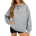 thumbnail image 2 of yuCgh Women's Button-Up Collar Pullover Top with Pocket, Casual Long Sleeve Blouse, Soft Cotton Blend, Fashion Everyday Wear for Women,Light Gray XL, 2 of 8