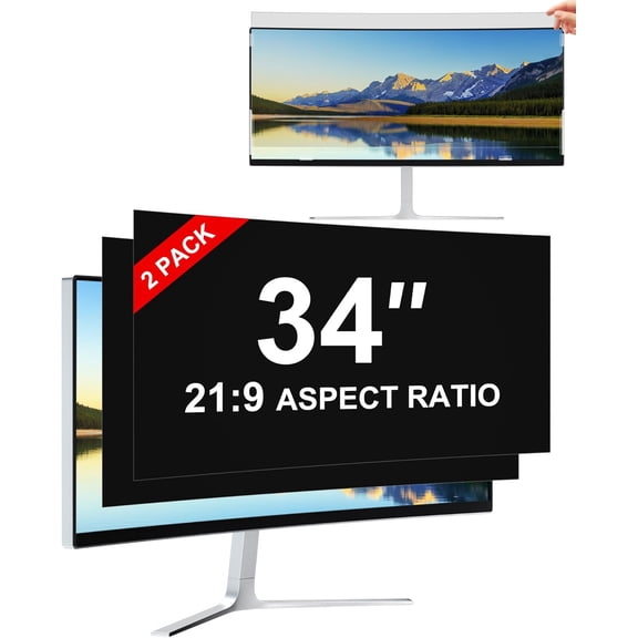 Privacy Screen, Removable Privacy Screen For Computer Monitor, Anti Glare And Blue Light, Compatible With HP Dell Lenovo Asus Samsung Acer Thinkpad (2 pack 34 in 21:9)