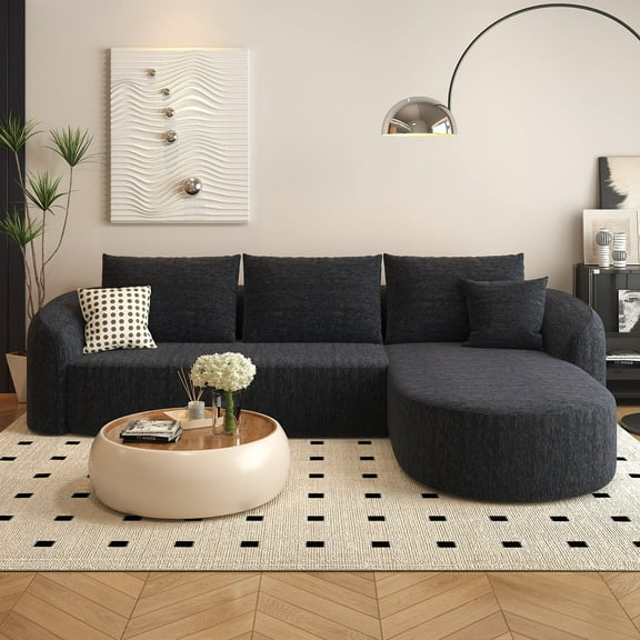 111" L Shaped Modern Modular Sectional Curved Sofa, Minimalist Style Comfy Cloud Couch for Living Room Apartment, No Assembly Required Boneless Couches (Black,Right Facing Chaise)