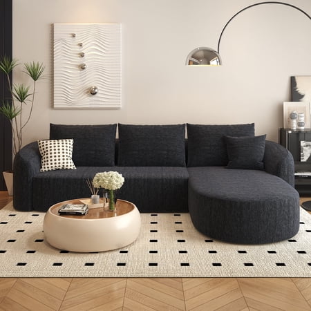 111" L Shaped Modern Modular Sectional Curved Sofa, Minimalist Style Comfy Cloud Couch for Living Room Apartment, No Assembly Required Boneless Couches (Black,Right Facing Chaise)