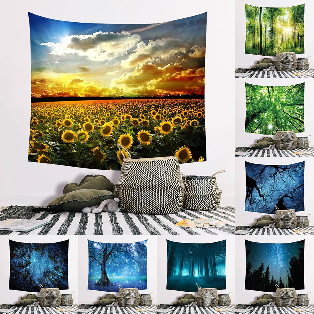 Sunflower Moon Phase Tapestry Starry Sky Wall Hanging Home Decor Bedspread Cover 
