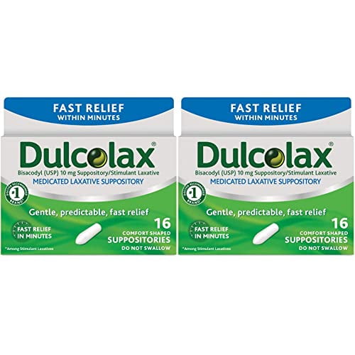 Dulcolax Stimulant Laxative Medicated Suppositories 16ct Fast Relief, Rectal Use Only, Bisacodyl 10mg (Pack of 2)