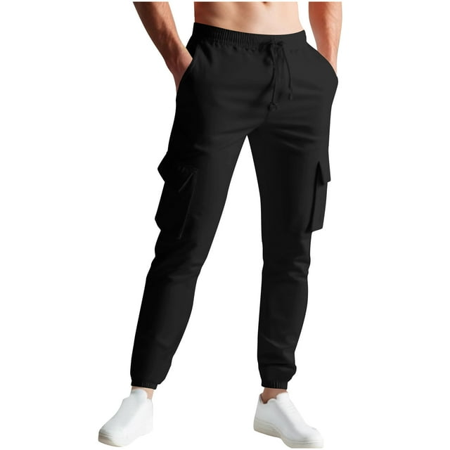 hotojiny Pantalon Cargo Jogger pour Homme Coupe Ajustée Bas à Cordon Pantalon de Survêtement Extensible Décontracté à Cordon Pantalon Fuselé avec Poches