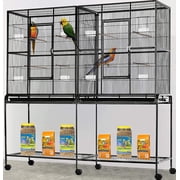 Deluxe LARGE Double Bird House Flight Breeder Breeding Cage Center Divider Side Nest Box Doors With Detachable Rolling Stand For Canary Parakeet Cockatiel Lovebird Finches