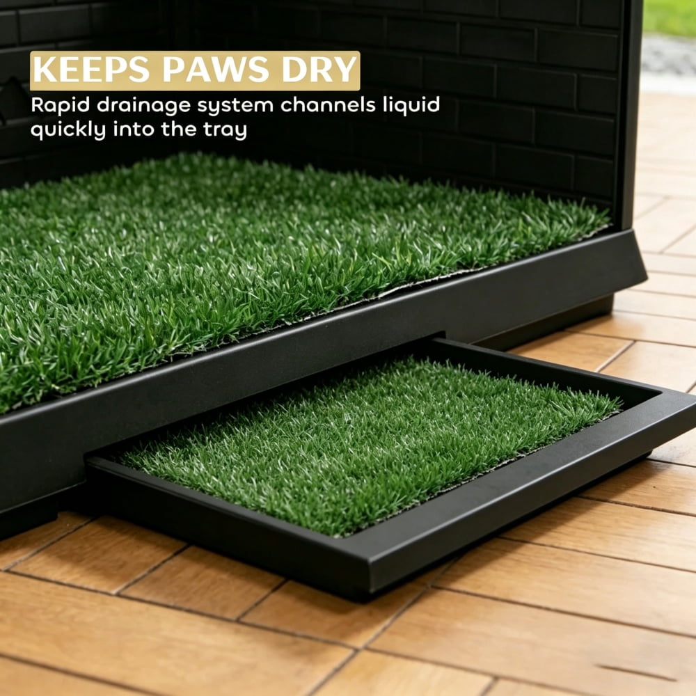 Dog Toilet with Artificial Turf, 3-Side 11.8"" High Walls Anti-Splash, Slide-Out Tray & Drainage System, for Small to Medium Dogs