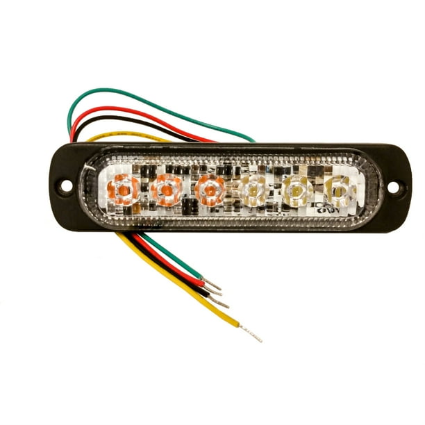 (W) White Amber 6LED Surface Mount Warning Strobe Light Hazard Flasher