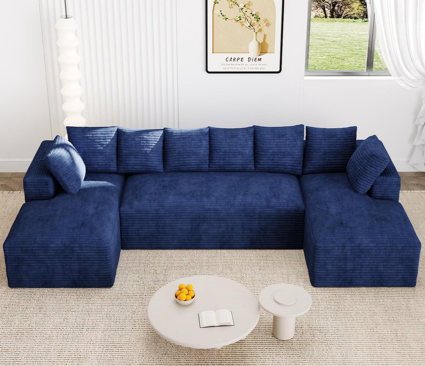Hommoo Flannel 4-Seat L-Shape Sectional Couch Sofa, Living Room