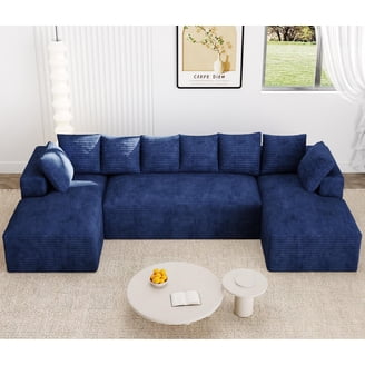 FLANEL SOFA ネイビー オットマン Hommoo Flannel 4-Seat L-Shape Sectional Couch Sofa, Living Room