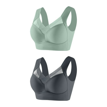 Ndbuld Bra for Women Plus Size 2 PCS Women s Sexy Printed Front Button Non-Steel Ring Lingerie Soft Cotton Plus Size Underwear Bra Gray XXL