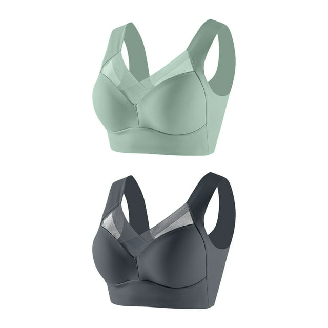 BVOFAR 2 Pcs Bra for Women 2025 Plus Size Wirefree Bras New Posture Correcting Bra Lace Solid Color Gather Bras