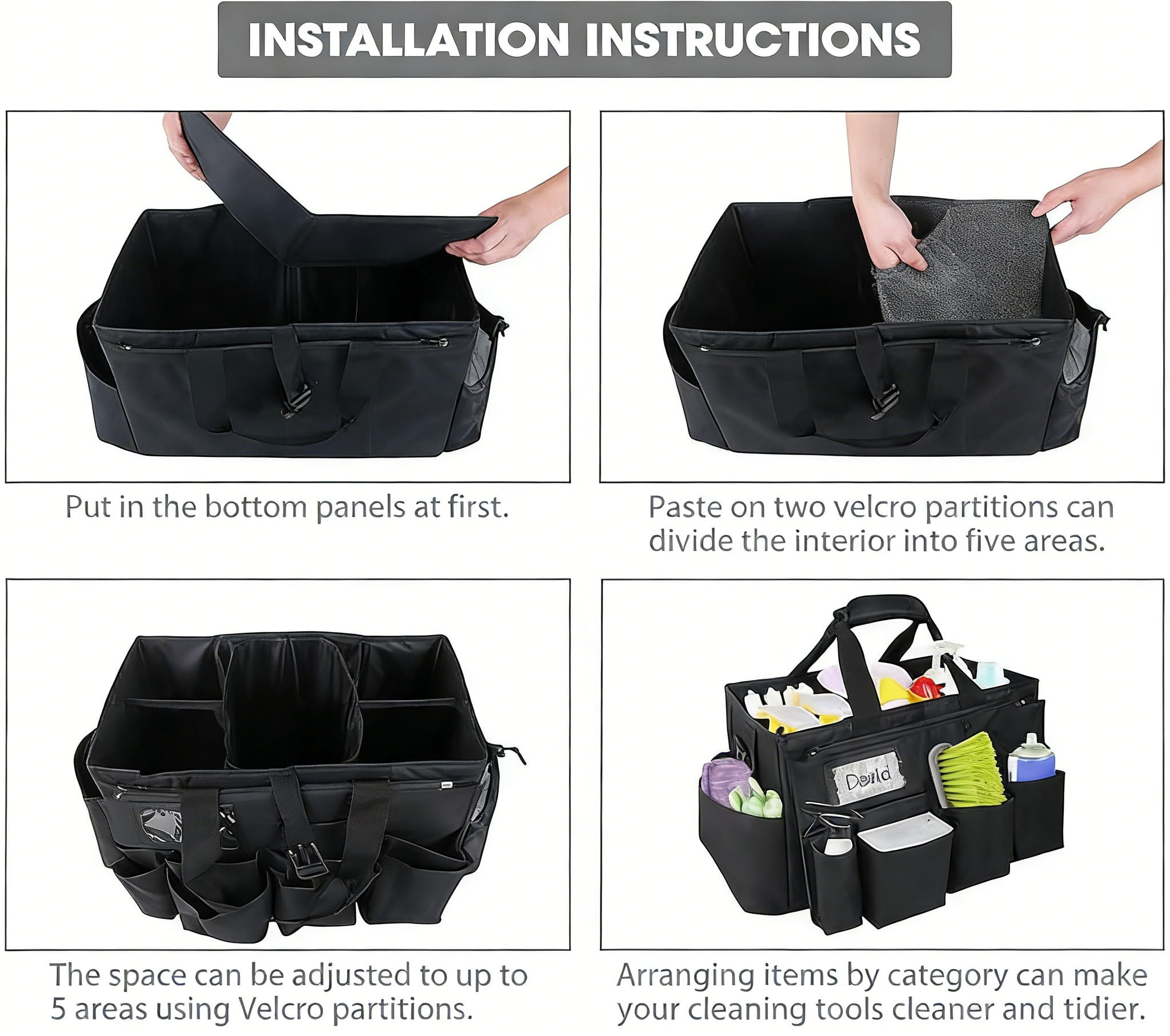 LANGSONGHONG Large Cleaning Caddy Bag, with Multi Pockets, for Car Accessories, Cleaners, Under Sink and Housekeeper