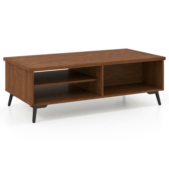 Resenkos Mid-Century Modern 2-Tier Coffee Table with Storage Shelves, Walnut