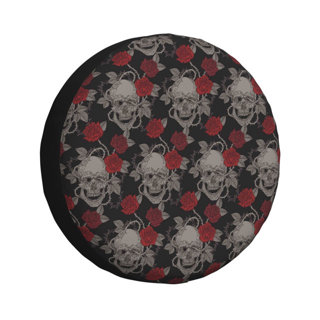 Balery Skull and Red Roses Cubiertas para Neumáticos - Protector Resistente para Neumáticos de Camioneta, SUV, Remolque, Camper y RV-14 inch
